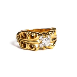 Chrome Hearts 22K Gold Doppelblumenring mit 5 Diamanten