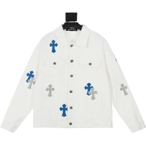 Chrome Hearts blau-graue Patch-Jacke aus weißem Denim