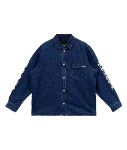 Chrome Hearts Jeansjacke, blau, mit Schriftzug, wattiert
