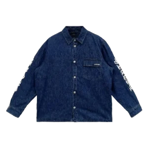 Chrome Hearts Jeansjacke, blau, mit Schriftzug, wattiert