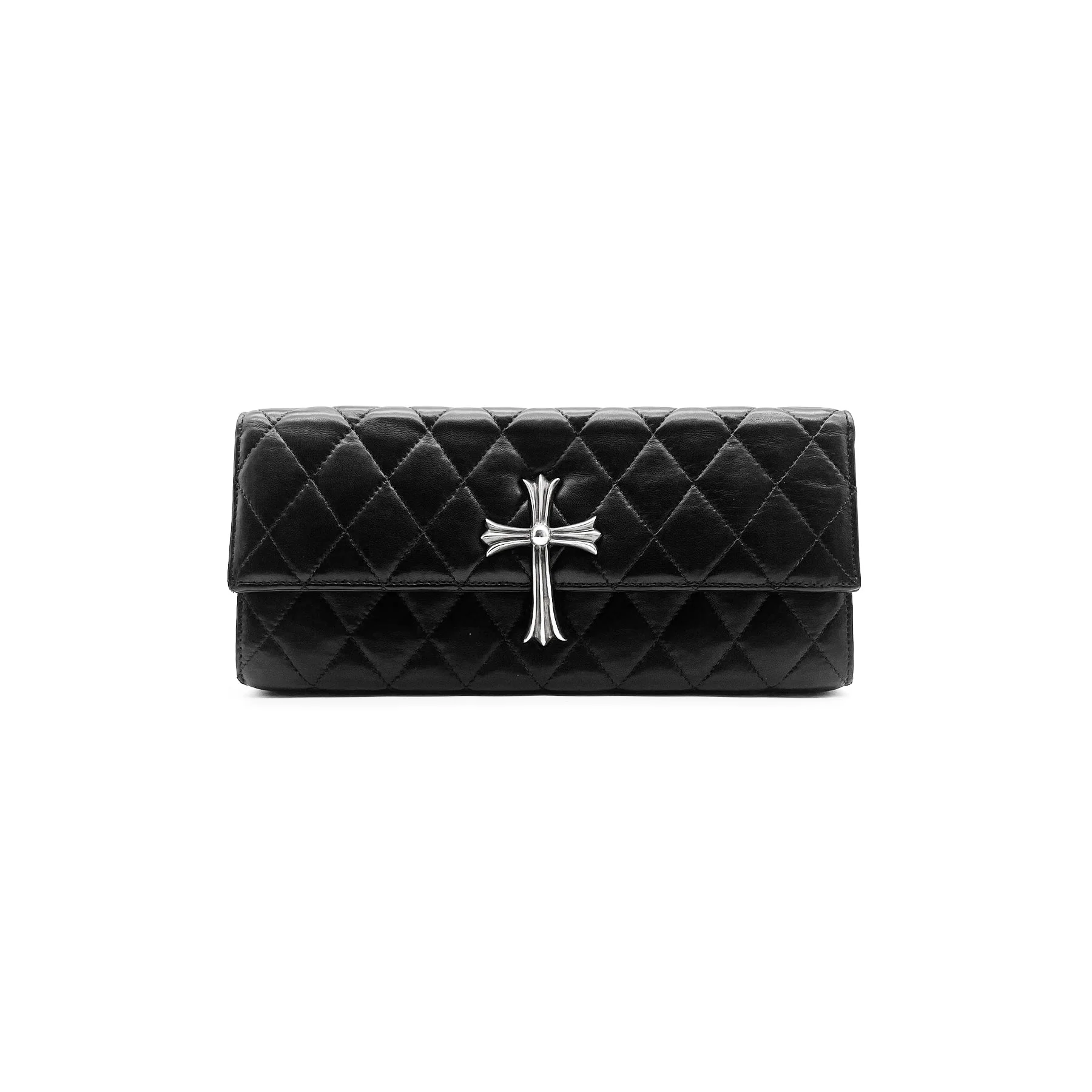 Silver Cross Quilted Leather Clutch Bag Silver Cross Quilted Leather Clutch Bag