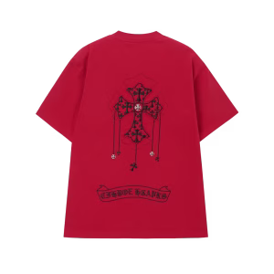 Chrome Hearts Red Gothic Cross Patch T-Shirt