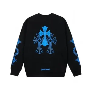 Chrome Hearts Sweatshirt mit blauem Logo und Rundhalsausschnitt – Schwarz