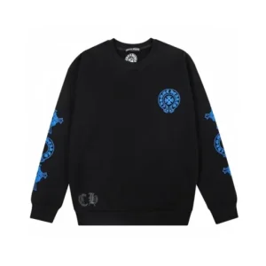 Chrome Hearts Sweatshirt mit blauem Logo und Rundhalsausschnitt – Schwarz
